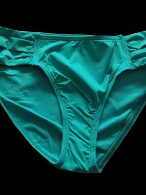 NWT 2Bamboo Women's Bikini Bottom Swimsuit Teal Turquoise Blue Ruched Shirred L